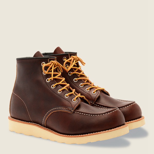 Red Wing Heritage Boots Brown - Red Wing Mens Classic Moc - 6-inch Oil-slick Leather - QMAYB-7168